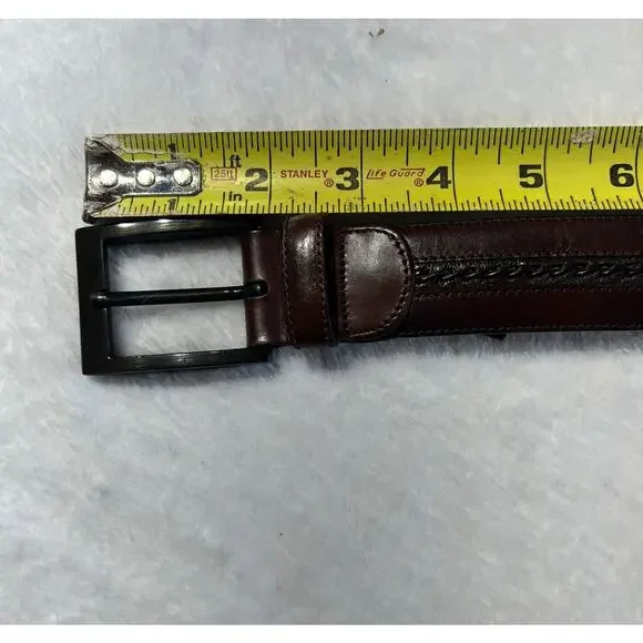 Mezlan Spain 38 Mens Leather Dress Belt Dark Brown Belt Gunmetal Tone Buckle - Picture 8 of 14